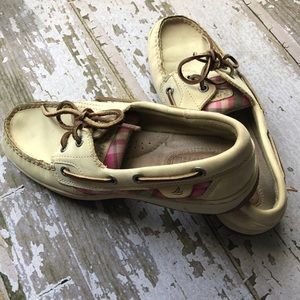 SPERRYS leather upper and plaid fabric